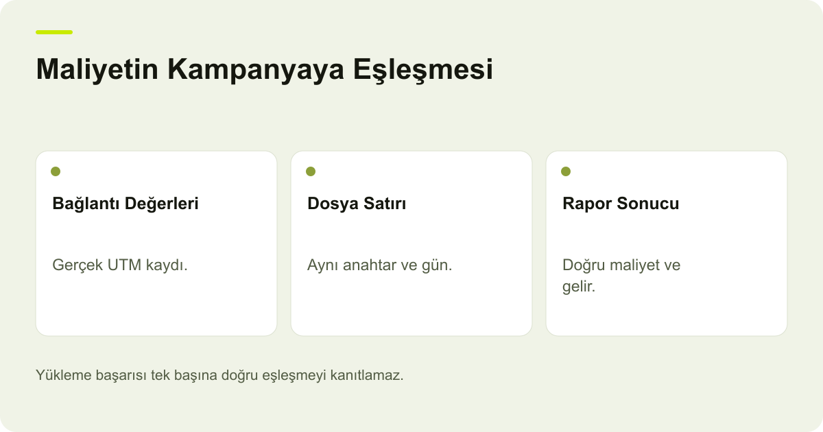 Maliyetin Kampanyaya Eşleşmesi: Bağlantı Değerleri, Dosya Satırı, Rapor Sonucu