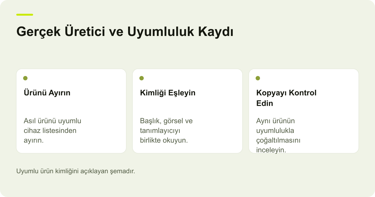 Google Merchant Center Uyumlu Üçüncü Taraf Ürün Kaydı konusunda kapsam ve kontrol adımlarını açıklayan şema.