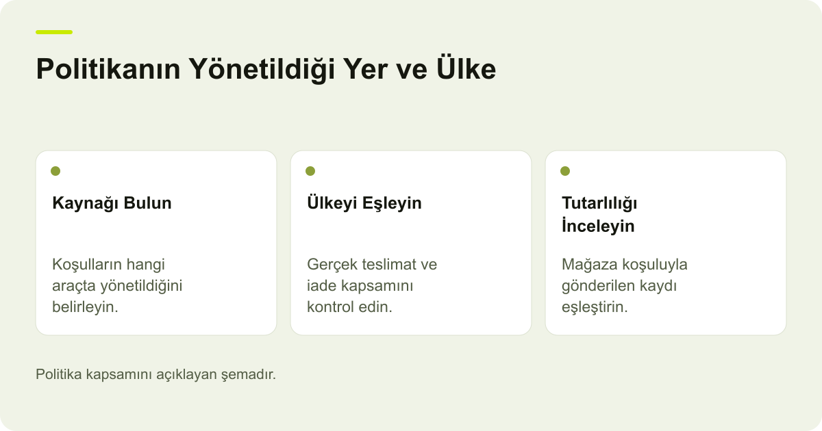 Google Search Console Teslimat ve İade Kaydının Kapsamı konusunda kapsam ve kontrol adımlarını açıklayan şema.
