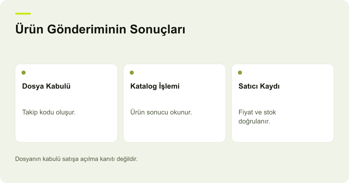 Ürün Gönderiminin Sonuçları: Dosya Kabulü, Katalog İşlemi, Satıcı Kaydı