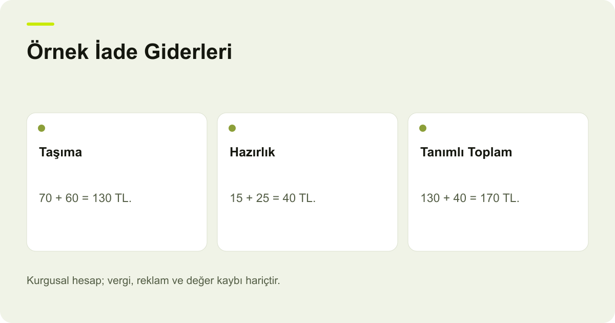 Örnek İade Giderleri: Taşıma, Hazırlık, Tanımlı Toplam