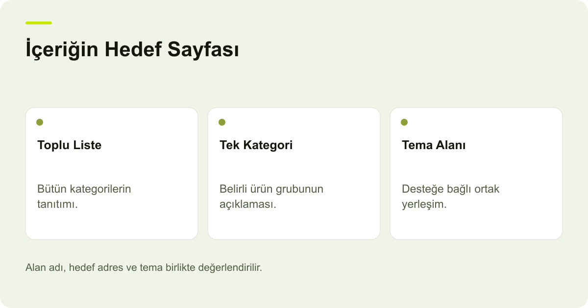 İçeriğin Hedef Sayfası: Toplu Liste, Tek Kategori, Tema Alanı
