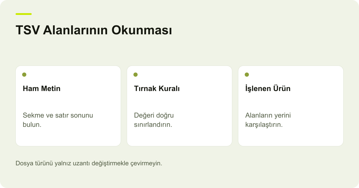 Merchant Center TSV Dosyasında Tırnak ve Satır Bölünmesi konusunda kayıt, kapsam ve sonuç ilişkisini açıklayan AdPix şeması.