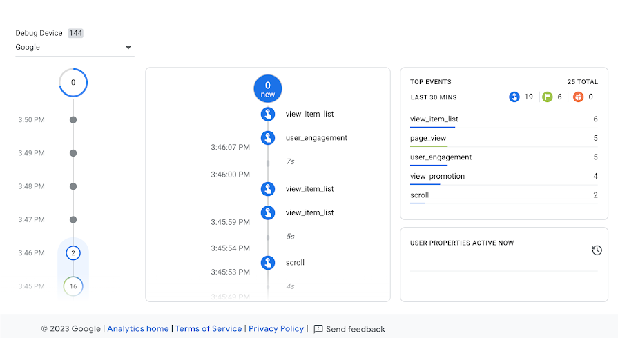 Google Analytics Yardım: DebugView İçindeki Olay Sırası
