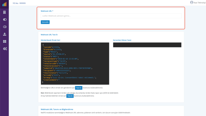 ikas: NetIYS Webhook Hedefi ve Test Yanıtı