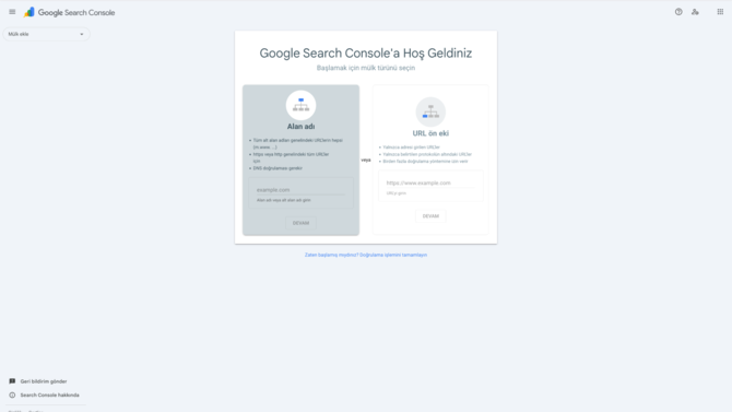 ikas Destek: Search Console Mülk Türü Seçimi