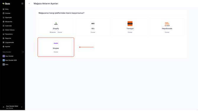 Shopier Aktarımında Mağaza Ayarları: migrate-from-shopier-magaza-aktarim-ayarlari ikas yardım belgesindeki ekran.
