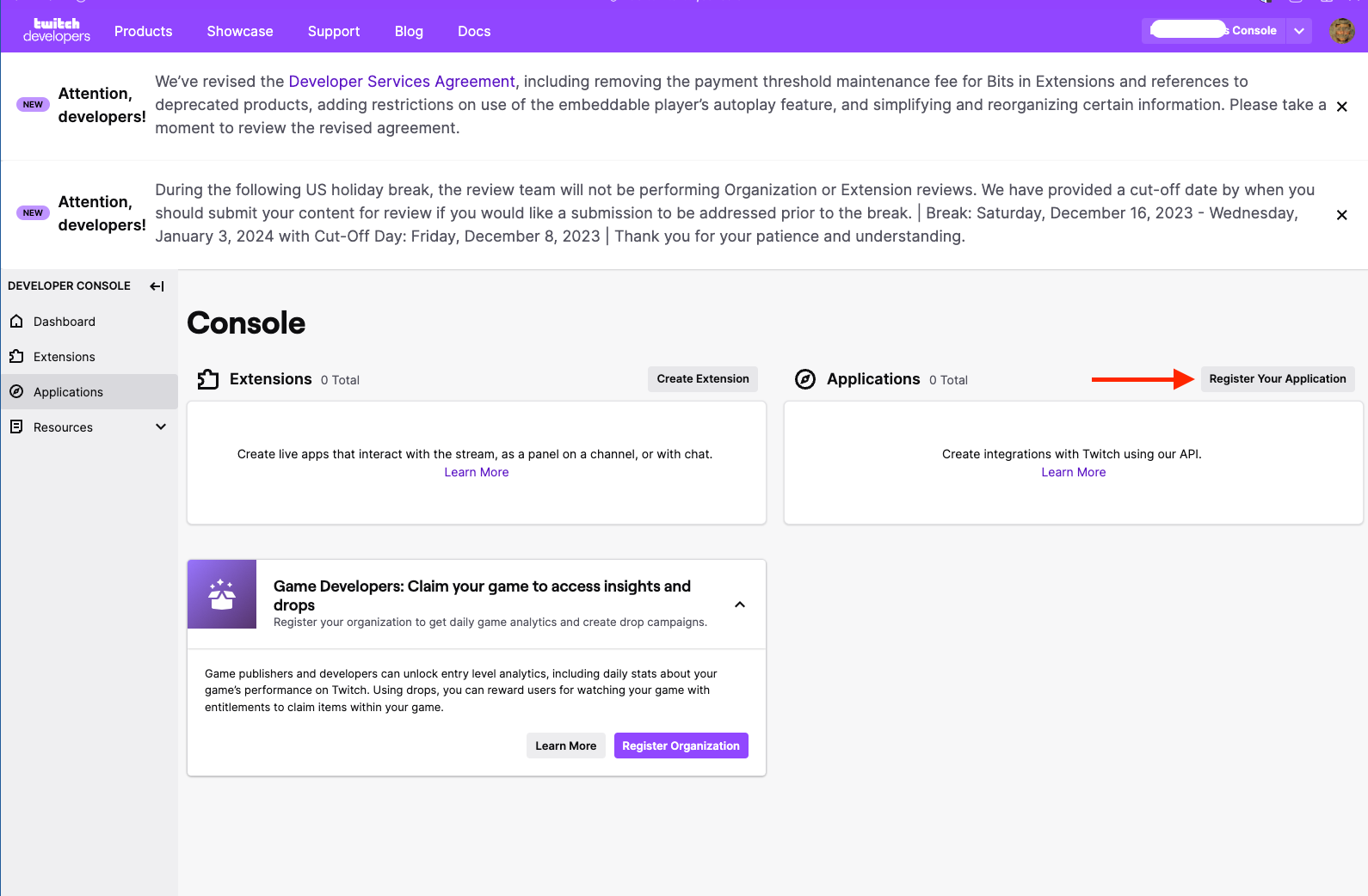Twitch Uygulama Yönetimine Giriş: resmî yardım belgesindeki açıklayıcı ekran görüntüsü.