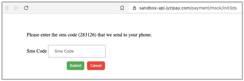 iyzico: iyzico Sandbox Doğrulama Ekranı