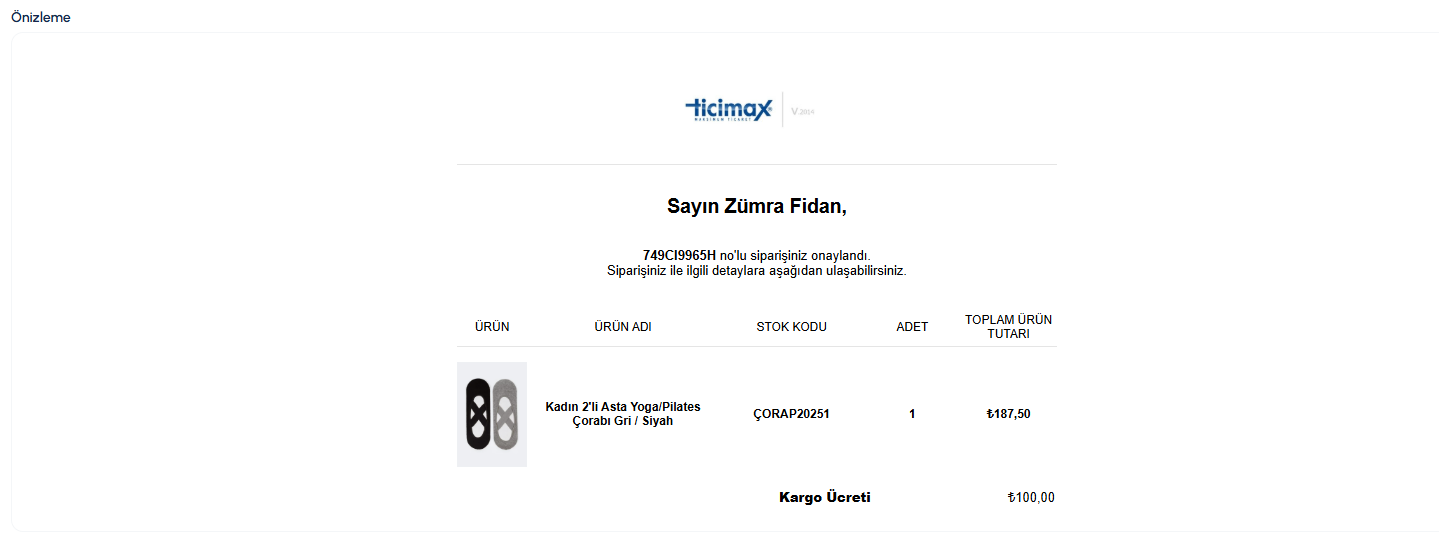 Bildirim Şablonu İçeriği ve Parametreleri:  ticimax yardım belgesindeki ekran.