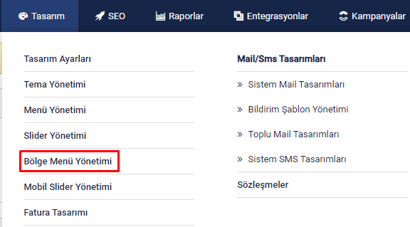 Bölge Menü Aktarımı:  ticimax yardım belgesindeki ekran.