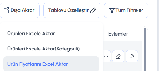 Ticimax Fiyat Yüklemesinin Alan Seçimi:  ticimax yardım belgesindeki ekran.