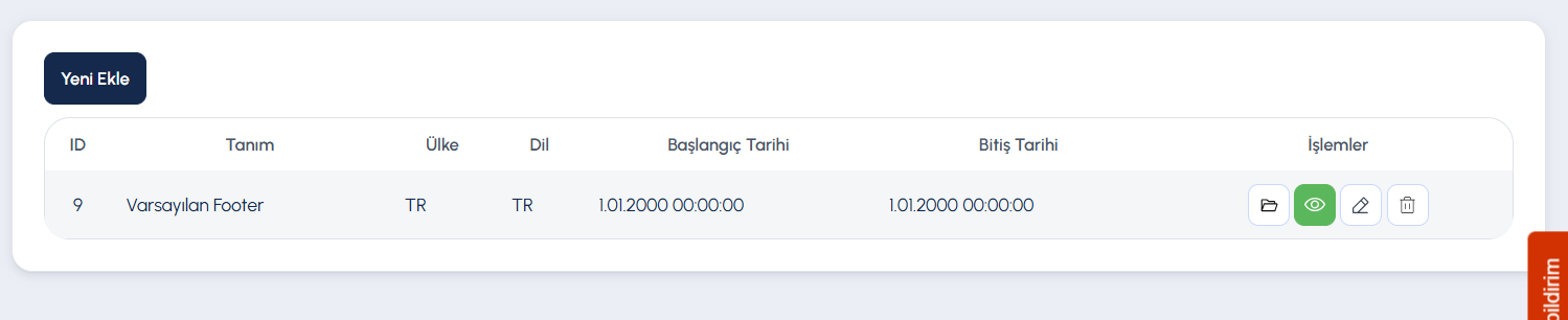Ticimax Footer Tasarımları Listesi: resmî yardım belgesindeki açıklayıcı ekran görüntüsü.