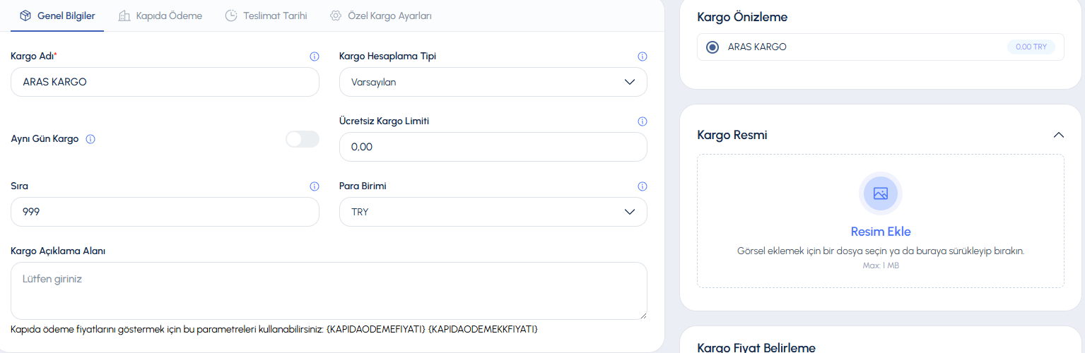 Ticimax Destek Alanı: Kargo Tanımının Genel Ayarları