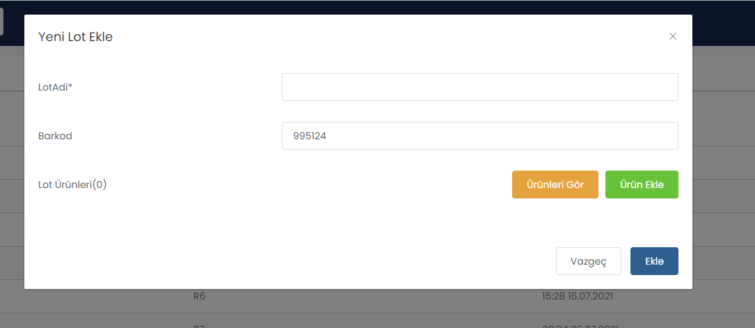 WMS Lot Kimliği ve Ürün Seçimi:  ticimax yardım belgesindeki ekran.