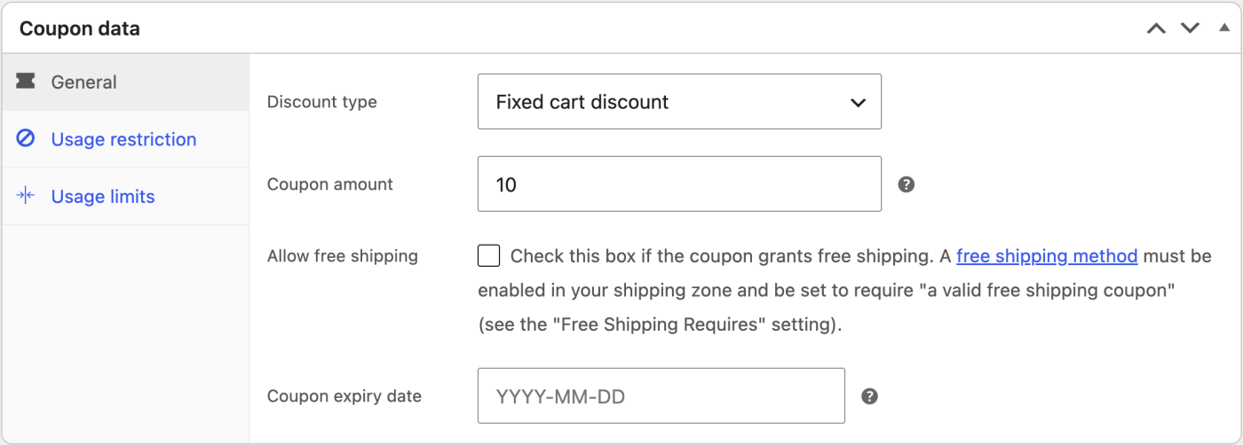 WooCommerce Dokümantasyonu: Kupon Türü ve İndirim Tutarı