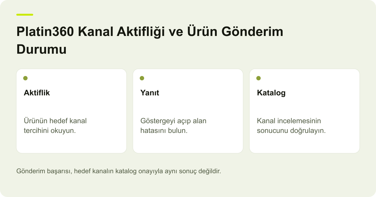 Platin360 Kanal Aktifliği ve Ürün Gönderim Durumu için işlem kapsamını ve doğrulanacak alanları gösteren açıklayıcı şema.