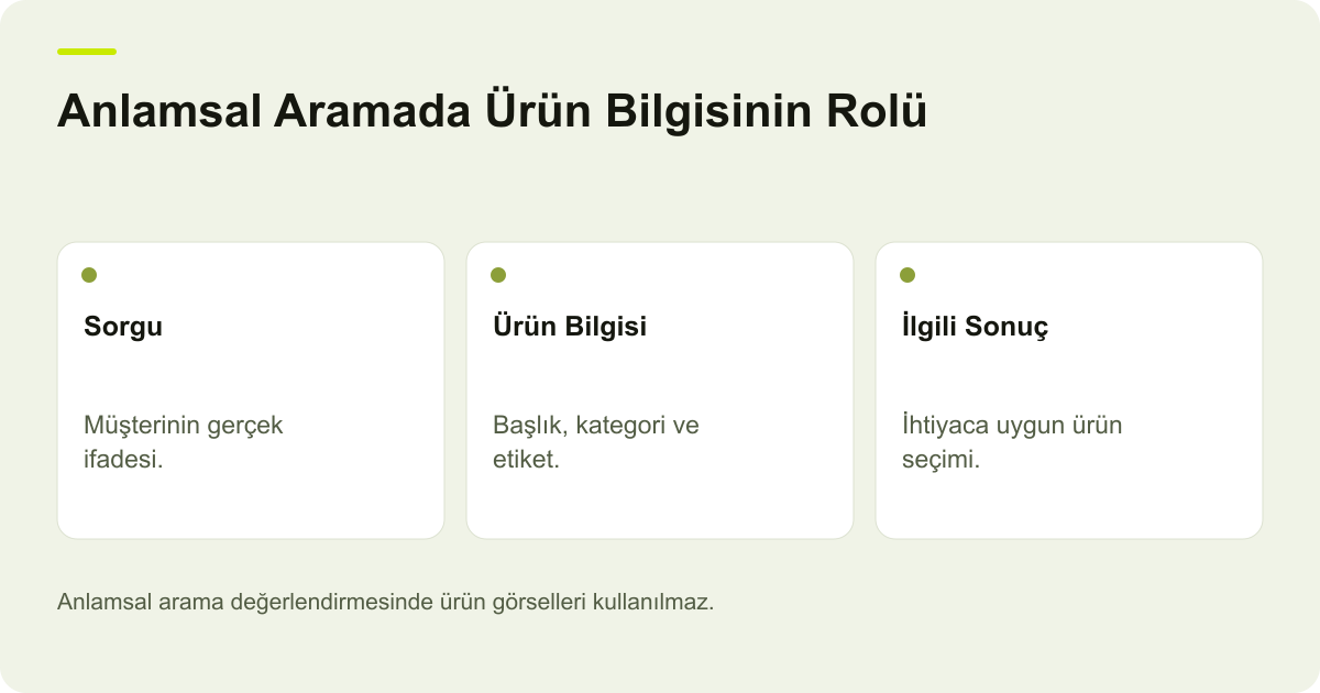 Shopify Anlamsal Aramada Ürün Bilgisinin Rolü konusunda karar ve kayıt ilişkilerini gösteren açıklayıcı şema.