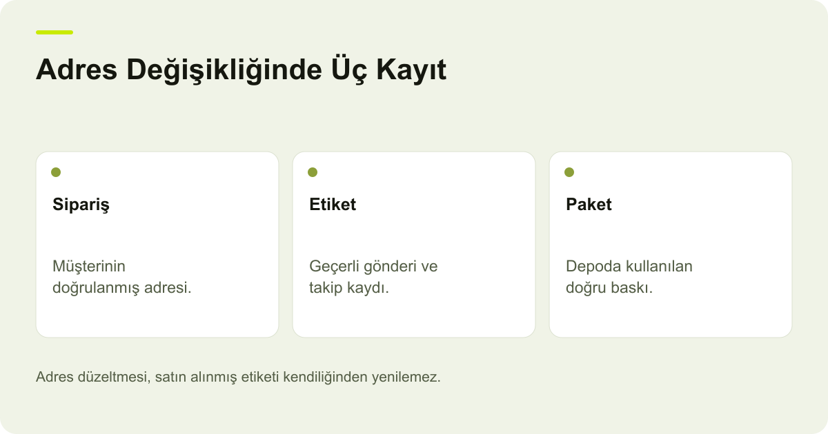 Adres Değişikliğinde Üç Kayıt: Sipariş, Etiket, Paket