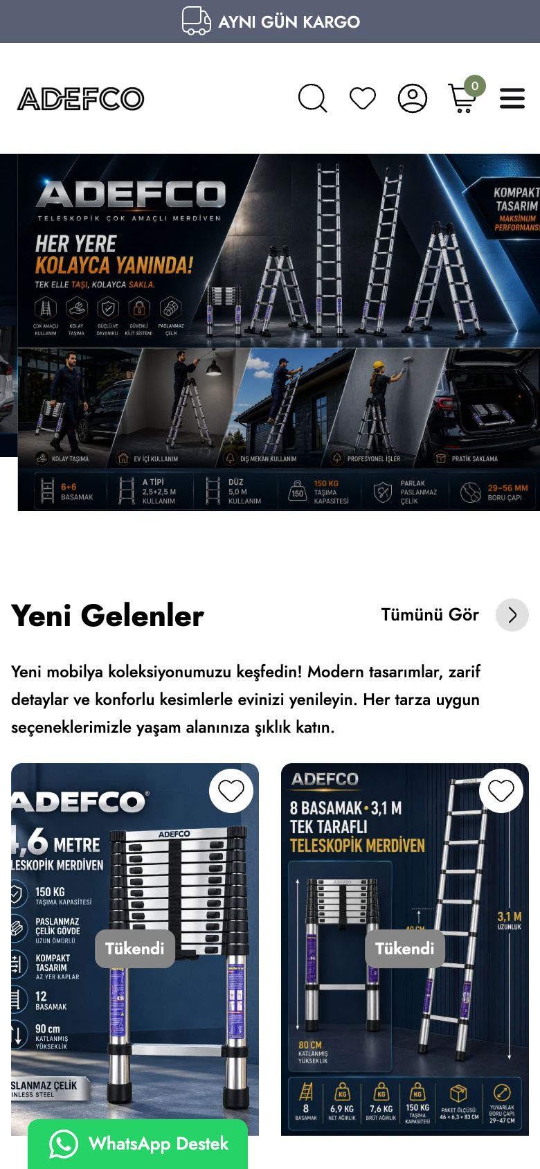 Adefco web sitesinin telefondaki görünümü