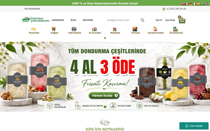 Akalp Çiftliği web sitesinin ana sayfa görünümü