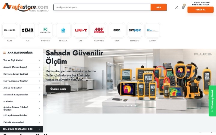Ayfastore web sitesinin ana sayfa görünümü