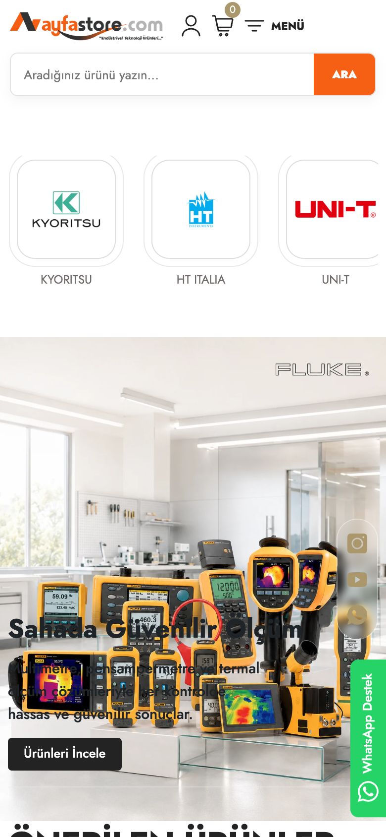 Ayfastore web sitesinin telefondaki görünümü