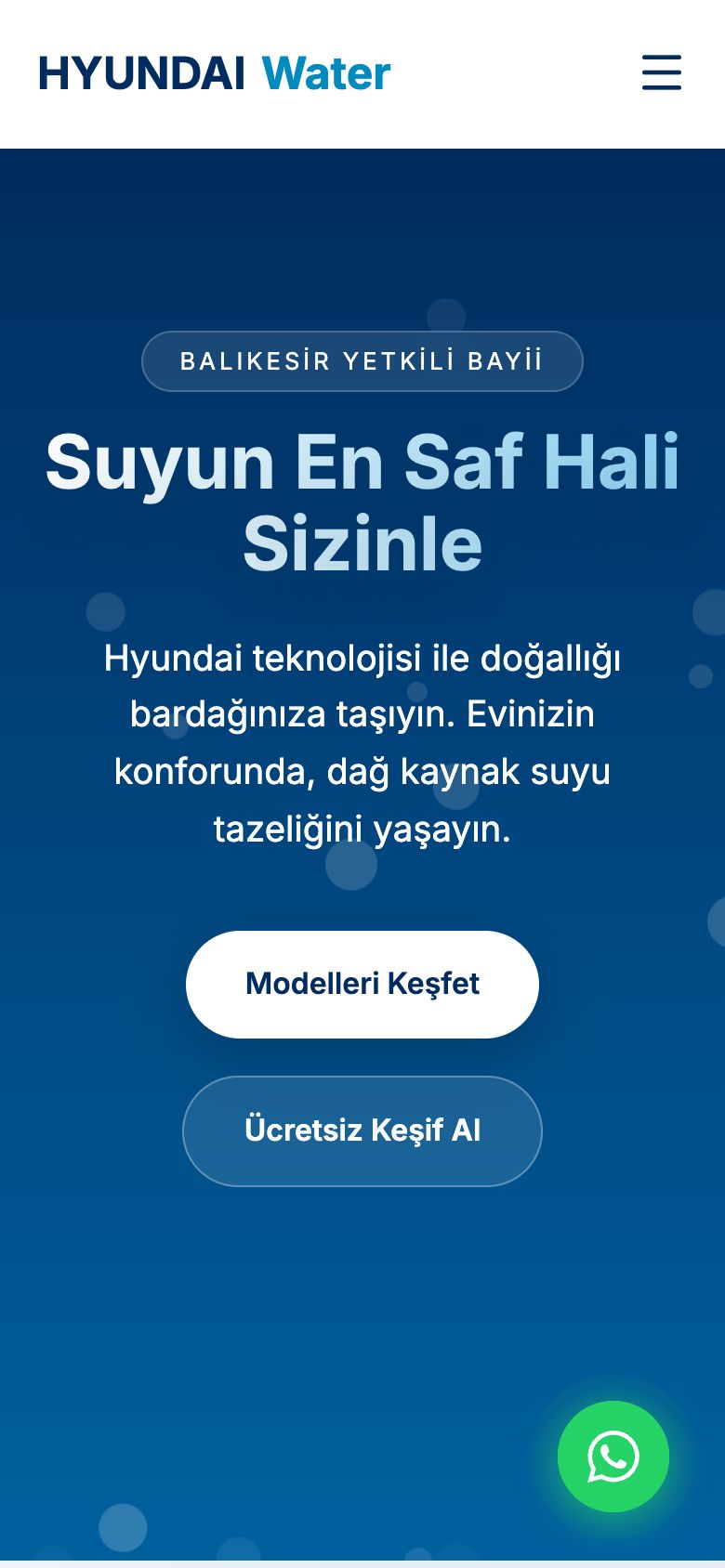 Balıkesir Hyundai Su Arıtma web sitesinin telefondaki görünümü