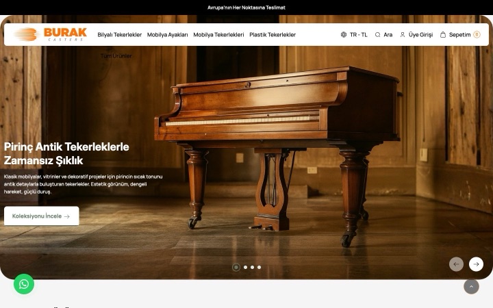 Burak Casters web sitesinin ana sayfa görünümü