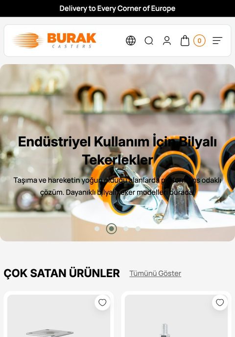 Burak Casters e-ticaret sitesinin telefondaki ana sayfa görünümü