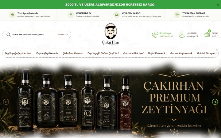 Çakırhan Zeytin web sitesinin ana sayfa görünümü