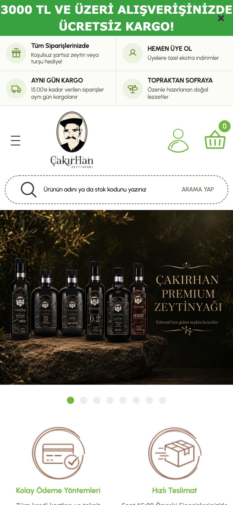 Çakırhan Zeytin web sitesinin telefondaki görünümü