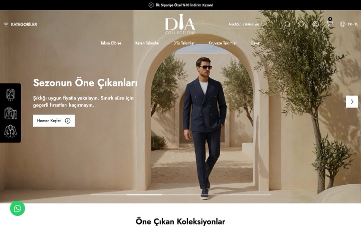 Dia Collectione web sitesinin ana sayfa görünümü