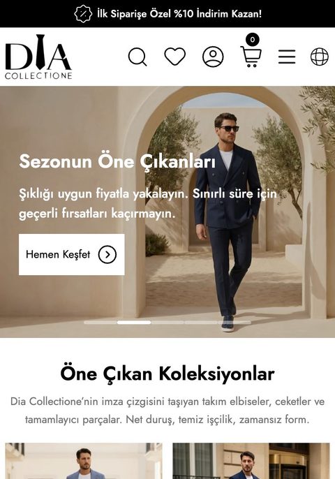 Dia Collectione e-ticaret sitesinin telefon görünümü