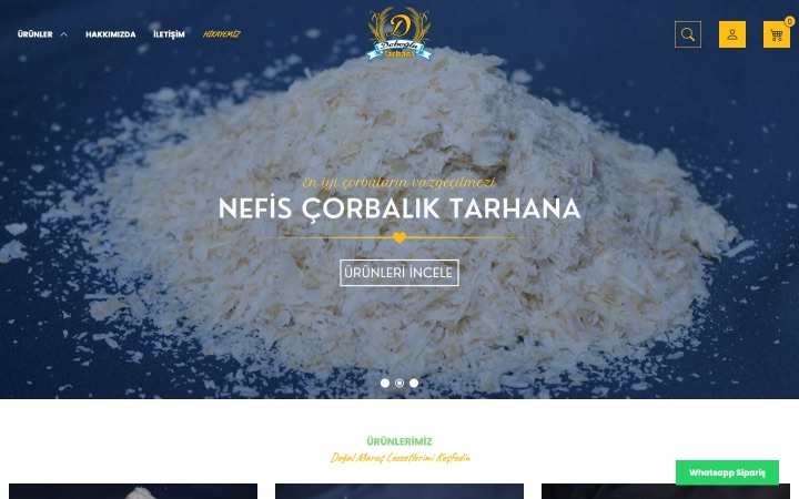 Doboğlu Tarhana web sitesinin ana sayfa görünümü