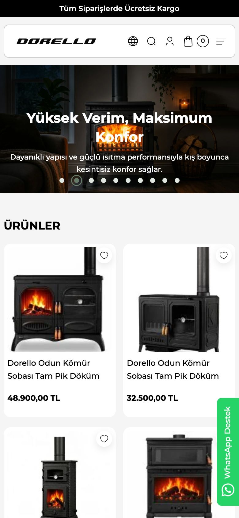 Dorello web sitesinin telefondaki görünümü