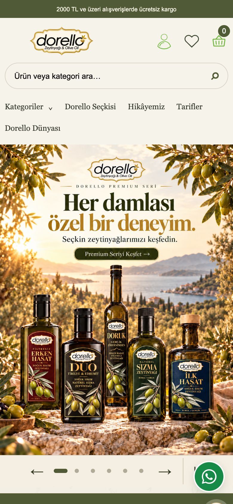 Dorello Zeytinyağı web sitesinin telefondaki görünümü