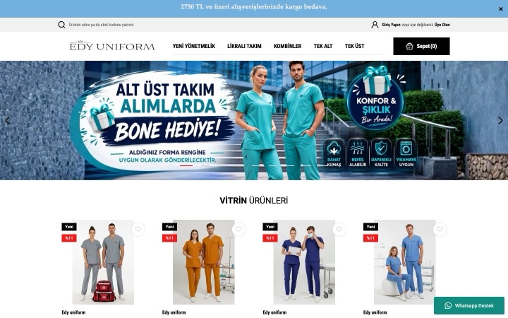 EDY Uniform web sitesinin ana sayfa görünümü