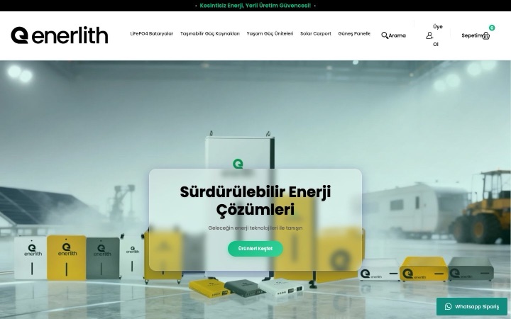 Enerlith web sitesinin ana sayfa görünümü