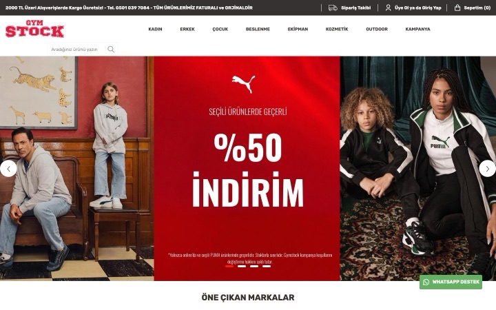 Gym Stock web sitesinin ana sayfa görünümü