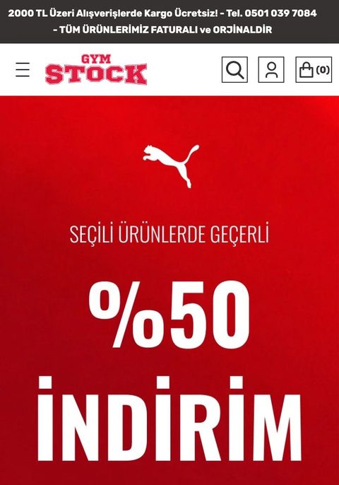 Gym Stock e-ticaret sitesinin telefondaki ana sayfa görünümü