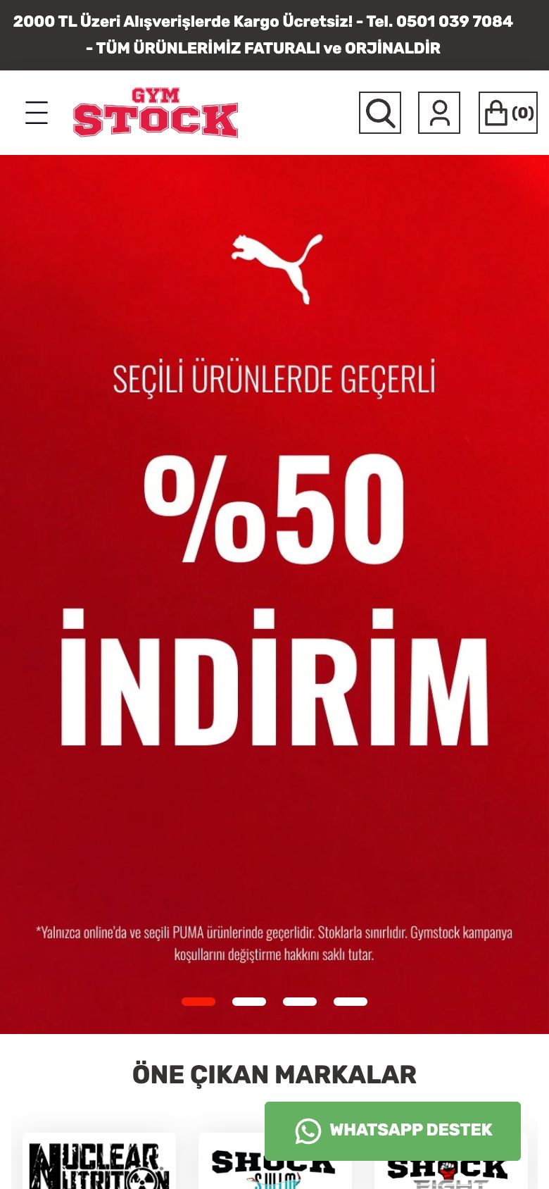 Gym Stock web sitesinin telefondaki görünümü