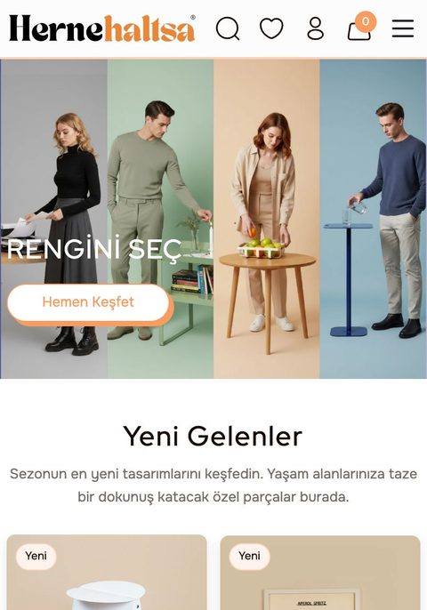 Hernehaltsa e-ticaret sitesinin telefon görünümü