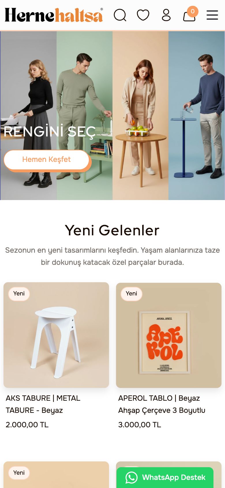 Hernehaltsa web sitesinin telefondaki görünümü