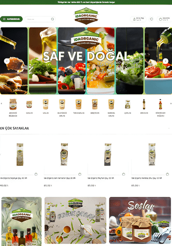 İda Organic e-ticaret sitesinin ana sayfa görünümü