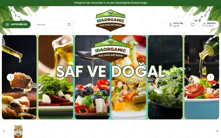 İda Organic web sitesinin ana sayfa görünümü