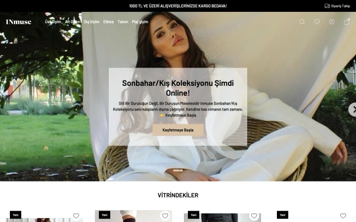 İnmuse web sitesinin ana sayfa görünümü
