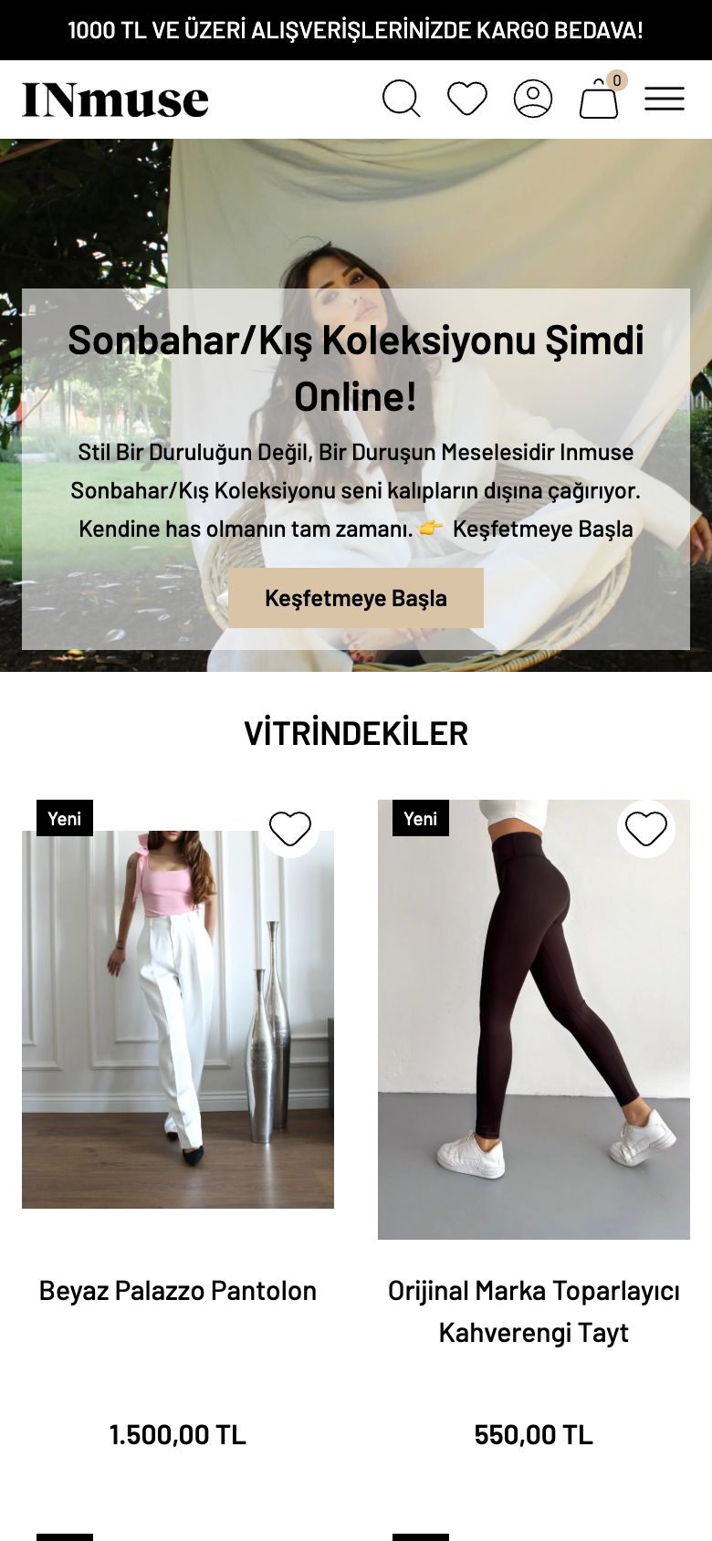İnmuse web sitesinin telefondaki görünümü