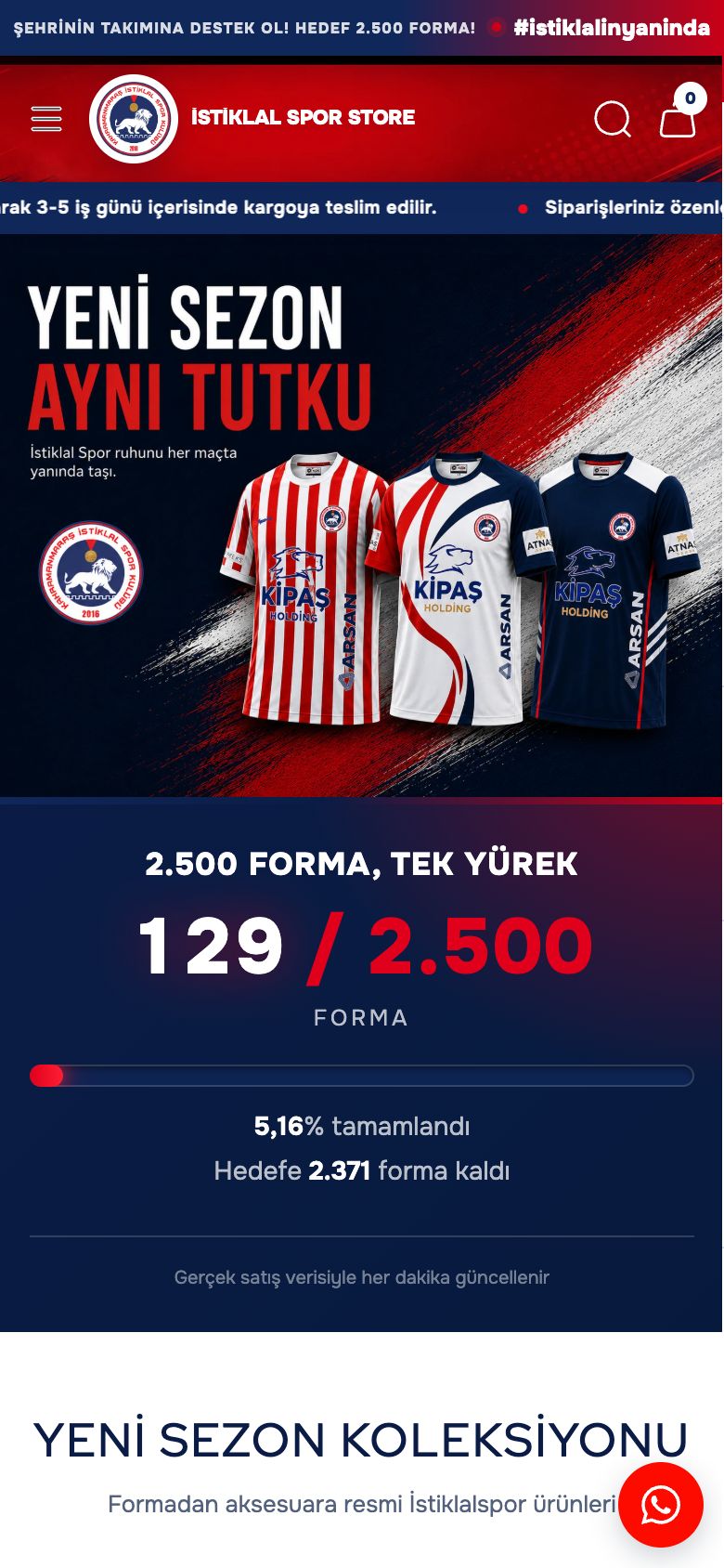 İstiklal Spor Store web sitesinin telefondaki görünümü