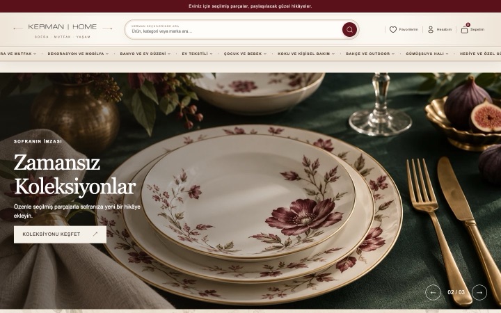 Kerman Home web sitesinin ana sayfa görünümü